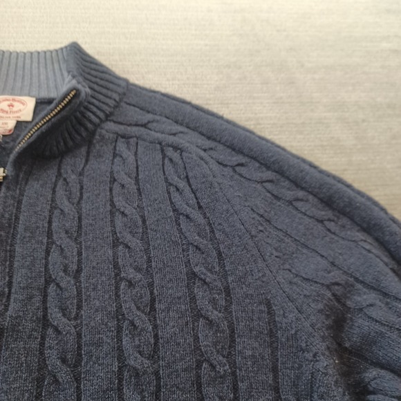 Brooks Brothers Wool Cable Knit Sweater Mens 2XL Blue 1/4 Zip Mock Neck Stretch - Picture 4 of 9